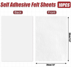 10 Pack Self Adhesive Felt Sheets – White Felt Fabric with Adhesive Backing – Pe