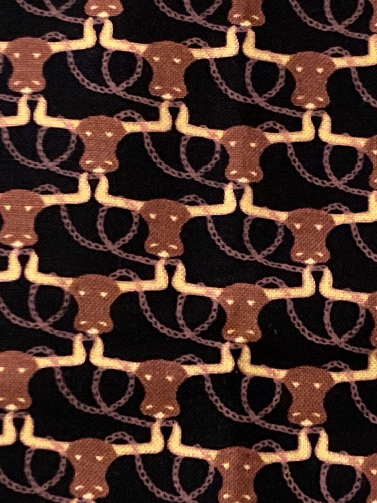 Cowpokes Brown Longhorns Ropes on Black 2Y Avlyn Fabric