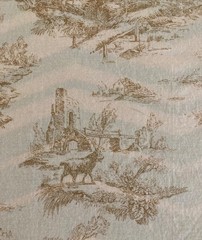 2 3/4 YARDS 42″ WIDE TOILE DESIGN CREAM AND TAN COTTON FABRIC BY CLASSIC COTTONS