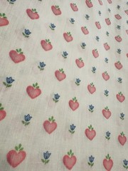 Vtg Country Pink Hearts Blue Tulips Cream Cotton Fabric Quilt Sew Folksy 36×45