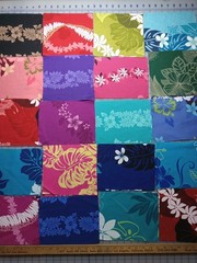 40 pcs of Hawaiian print remnants, approximately 7″ x 8″ for quilting; preowned