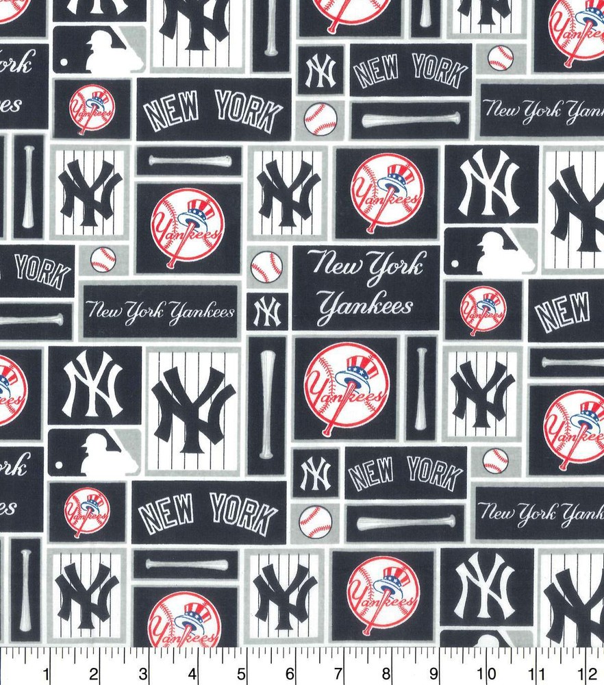 MLB NY YANKEES PATCH LOGO Baseball 100% Cotton Fabric 1/4 yd, 9″ x 58″