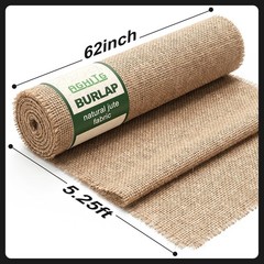 Natural Burlap Fabric, 62 Inch X 5 FT, NO-FRAY Burlap Roll-Long Fabric with F…