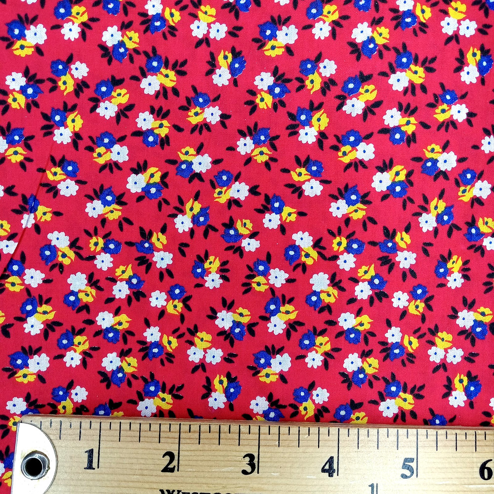 Vintage Tica Tex Costa Rica Fabric Red Yellow Blue Ditzy Floral Print 55x 10 Yd