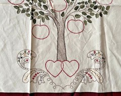Anniversary Wall Art Fabric Panel to Embroider Tree with Apples & Hearts 17″