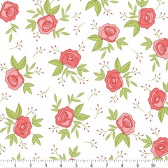 Beautiful Day Posies on white pink red green on white By the yard x43
