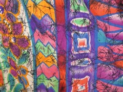 Vintage 90s Fabric Pastel Colorful Geometric Flowers Squiggles Cotton? K1