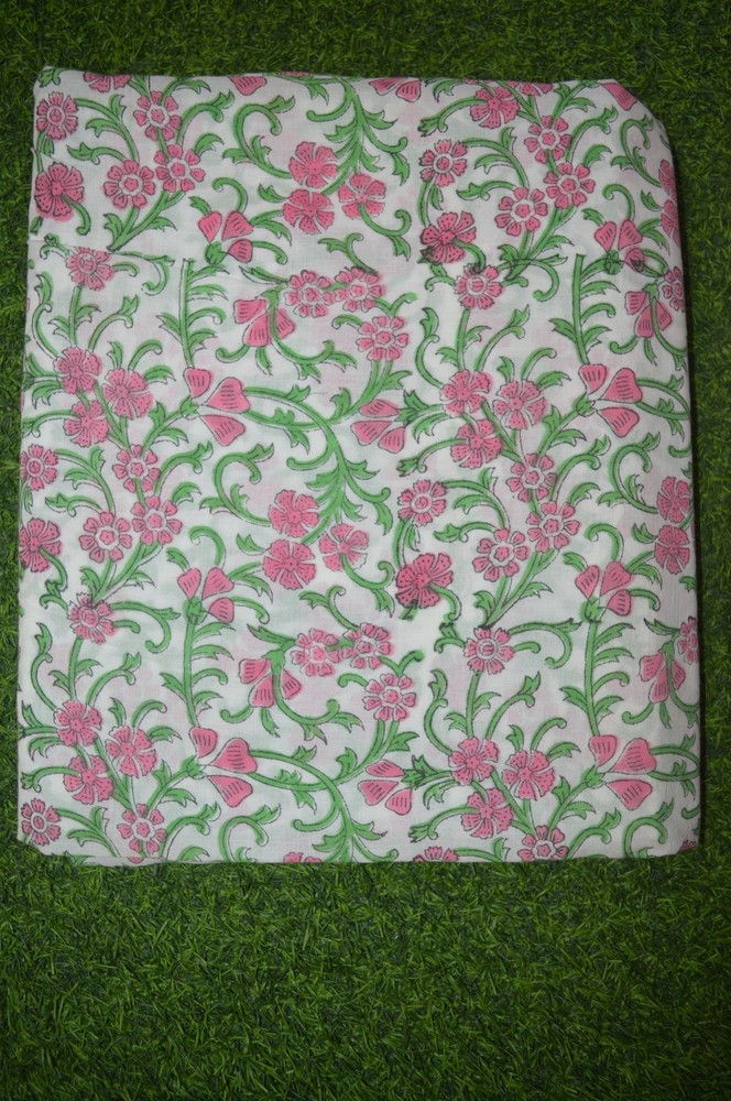 7 Yard Hand Block Floral Print Fabric 100%Cotton NO TARRIF CHARGES 100%✅ZK_234