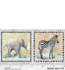 Baby Safari Animals Cotton Quilt Fabric P&B 4845-MU Elephant Rino Lion Hippo