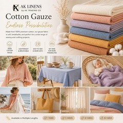 AK TRADING CO. 50″ Wide 100% Cotton Gauze Fabric – White, 10 Yards