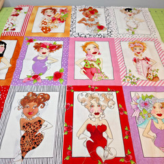 VTG Loralie Harris PORTRAIT Fabric Panel OOP Whimsical Ladies Cotton 24″x44″