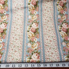 Vtg Faye Burgos for Marcus Bros Floral Striped Cotton Fabric 4 Yards Roses