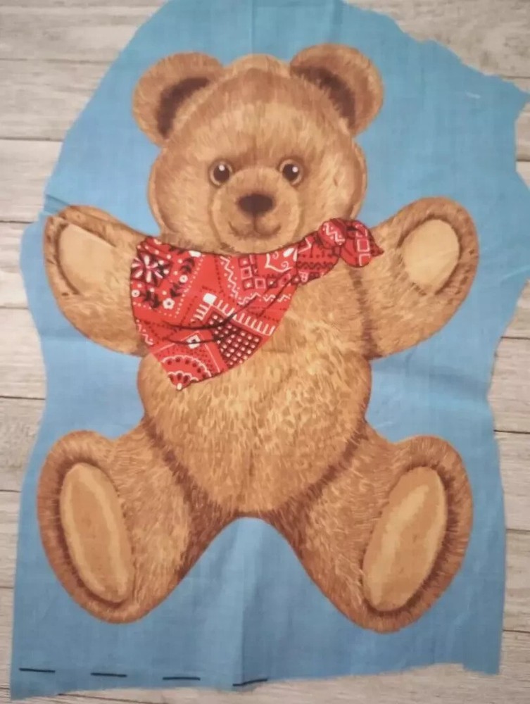 large teddy bear fun fabric red bandanna 12.5 x 9 inch