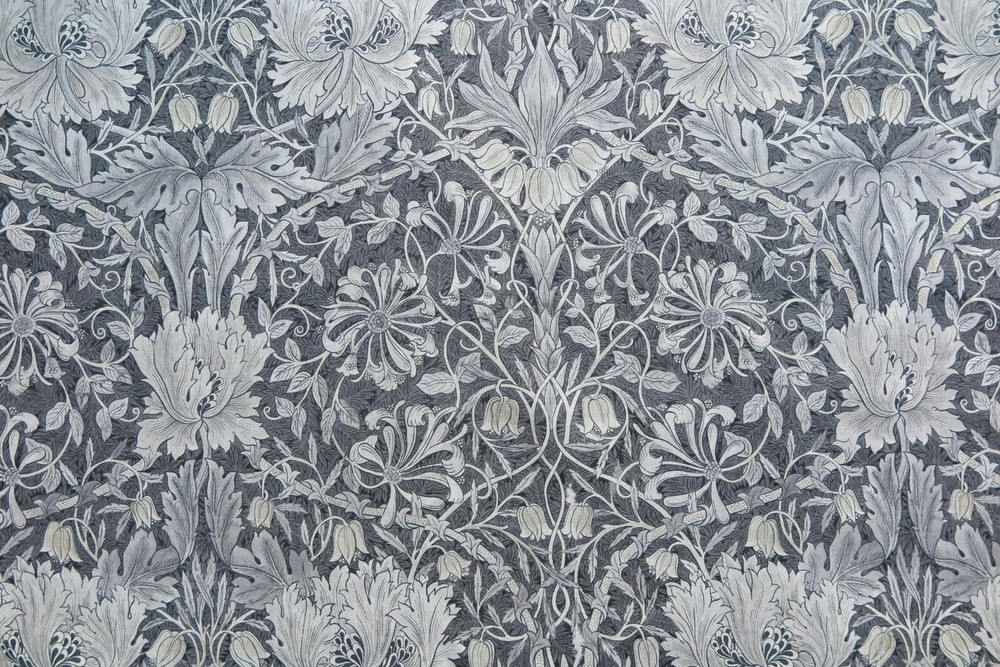 WILLIAM MORRIS CURTAIN FABRIC DESIGN Pure Honeysuckle & Tulip 3.7 MTRS BLACK INK