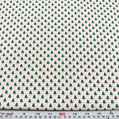 Vintage Trees and Red Dashes & Pin Dots White Cotton Fabric Remnant 16″ x 44″