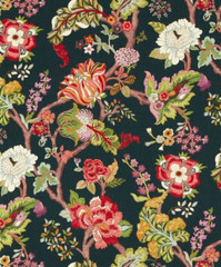 SANDERSON CURTAIN FABRIC “Fusang Tree” 2.1 METRES INK BLACK/MULTI 100% LINEN