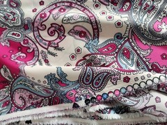 Ornate Italian Paisley Viscose Challis Fabric 60×80″ Pink Red Blue White 2.2 Yds