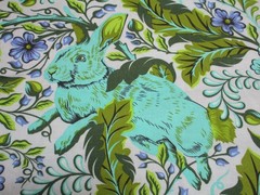 Tula Pink Cotton Fabric 1 FQ 18″ x 21″ Rabbits Hoppy Go Lucky Blue & Green