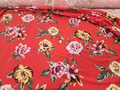Double Brushed Jersey Knit Fabric Red Floral By the Yard