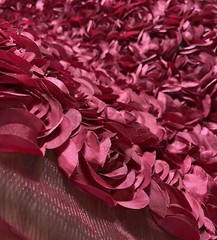 Burgundy Rosette Peony 3D Embroidery Satin Flowers Floral Mesh Fabric By yard