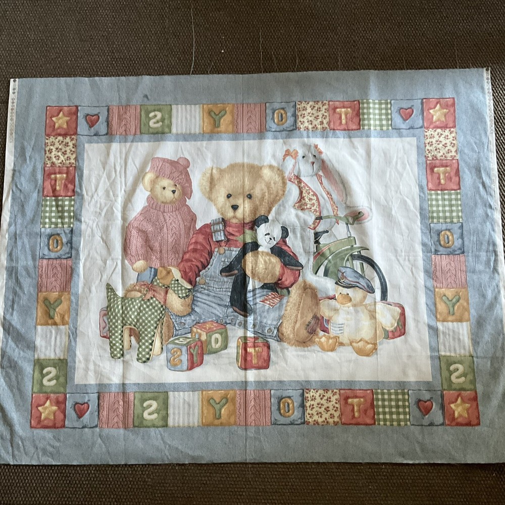 Cotton Fabric Blue Jean Teddy Quilt 44″ x 35”By Daisy Kingdom 133.