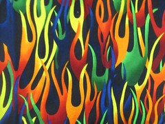 “HEAD GEAR” Fabri-Quilt Fire FLAMES Cotton Fabric BLACK MULTI 1Y12″ X43″