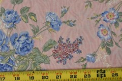 By 1/2 Yd, Vintage, Large Blue Floral on Pink-Wood-Grain-Look Quilt Cotton,P7770