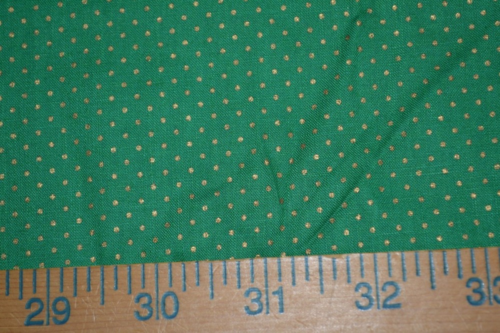 Cotton fabric, green with gold dots print, 43″ x 3 yards, preshrunk