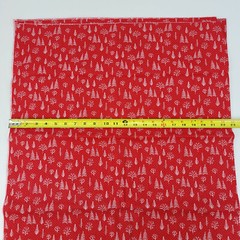 Vintage Red & White Winter Trees Dots Cotton Christmas Fabric 3 Yards 108×44″