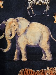 Cotton Fabric, Elephant, Tiger, Zebra, Giraffe, 2 Yds, 45″