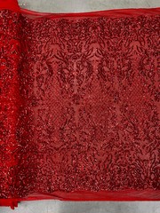 Phoebe RED Sequins on Mesh Lace Fabric by the Yard – 10062