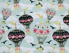 FAT QUARTER HOT AIR BALLOONS SKY BIRDS GOLD METALLIC EMMA & MILA COTTON FABRIC