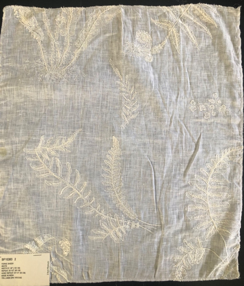GP & J BAKER Ferns Sheer in White 16 1/4 x 17 3/4″ Linen Fabric Sample