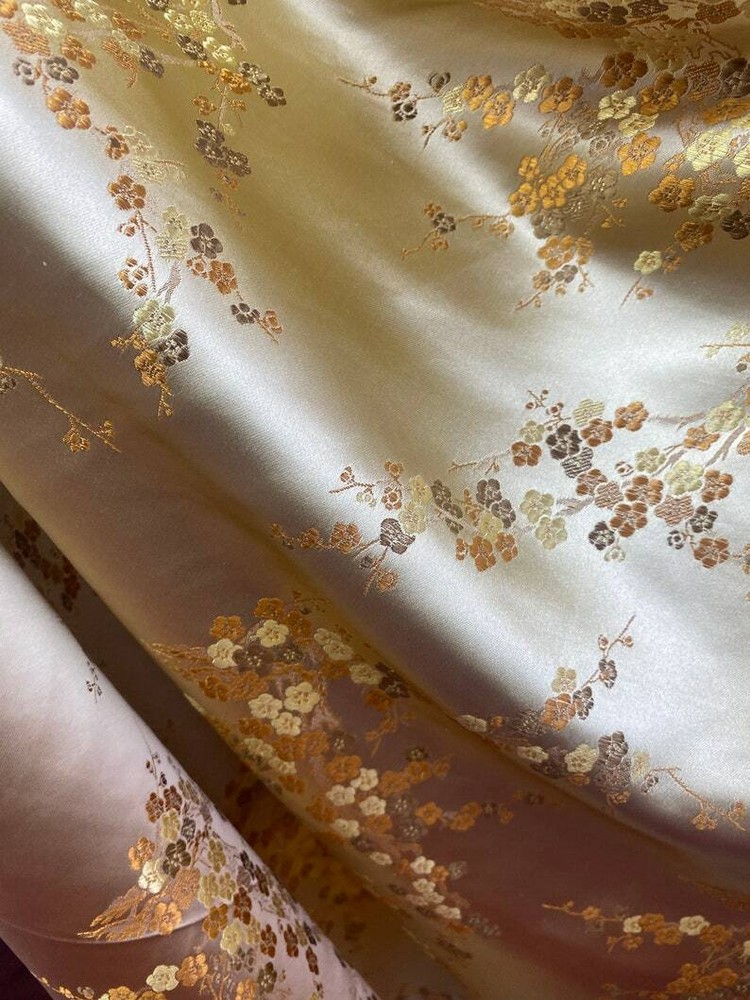 GOLD Chinese Satin Plum Blossom Brocade 45″ wide per yard