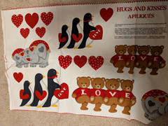 Vtg. CUT AND SEW Bears Elephants Penguins HUGS AND KISSES Appliques Fabric Panel
