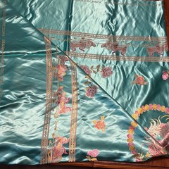 angzhou Silk Brocade Set Turquoise & Pink Phoenix Peony Bedspread Coverlet 84×70