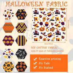 20 Pieces 10 x 10 Inch Halloween Fabric Quilting Bat Pumpkin Skull Print Patchwo