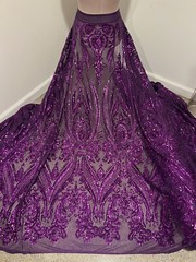 Purple 4way stretch sequins Embroidery Mesh Lace fabric 50” Width 1 Yard