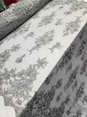 Silver Beaded Lace Fabric By The Yard 3d Floral Flowers Embroidery Sequins Prom