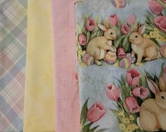 Cotton fabric Easter bunnies 4 pieces of fabric