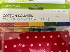 80 5” Squares For Quilting And Crafts. White Polka Dots On Red Green Yellow Blue