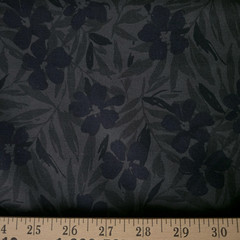 TONAL PRINT Dark Navy Flowers w/ Dark Green on Dark Gray Cotton Light Shirting