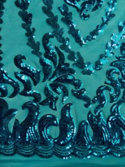 Miranda TEAL Vines and Leaves Sequins on TEAL Mesh Lace Fabric by the Yard – 10
