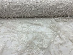 Ivory Hand Beaded Mesh Embroider Flowers.36x50inches. Wedding-Bridal Fabric Lace