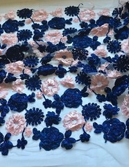 60″ Wide 3D Ribbon Flowers Embroidered Fabric with White Mesh Base for Sewing