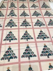 3 yards Christmas tree with buttons sewing fabric beige cheater quilt design