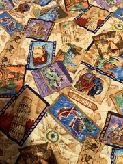 TRAVEL MANIA USA Travel Print DOUBLE SIDED Quilt Cotton Fabric 2 YDS X 42″W