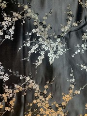 Black & Silver Cherry Blossom Dogwood Floral – Silk Brocade Fabric