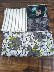 Lot of Gray White Green black Fabric, floral, stripes, 1lb 4oz