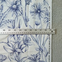Belle Maison Fabric Floral Botanical Print 39×44 Linen Blend Spain Blue Flowers
